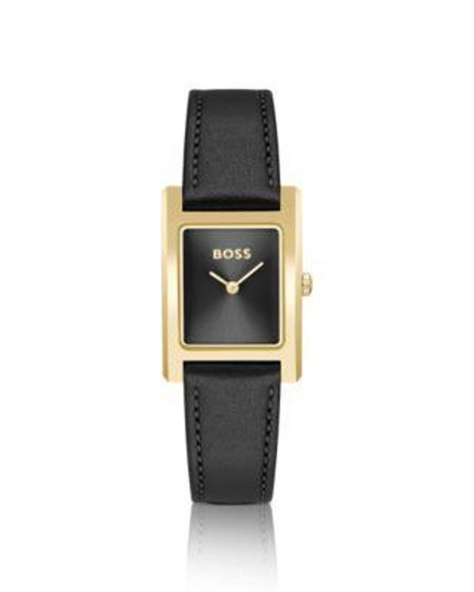 Montre à cadran brossé noir et bracelet en cuir Boss en coloris Black