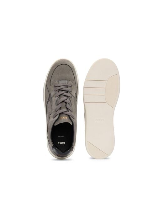 Boss Gray Mixed-Material Trainers With Suede And Leather for men