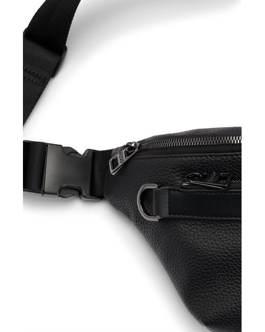 HUGO Black Belt Bag In Faux Leather With Metallic Stacked Logo for men