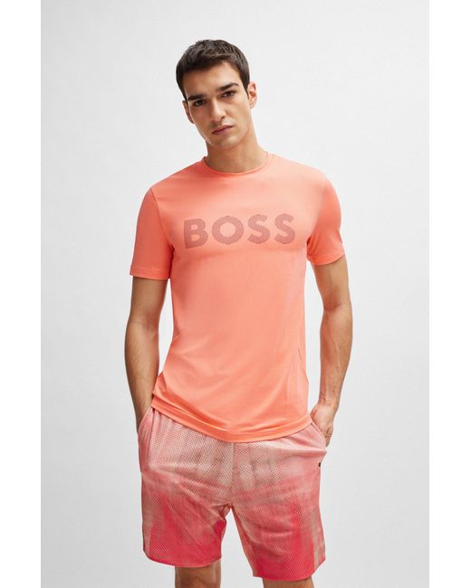 Boss Pink Performance-stretch T-shirt With Decorative Reflective Logo for men