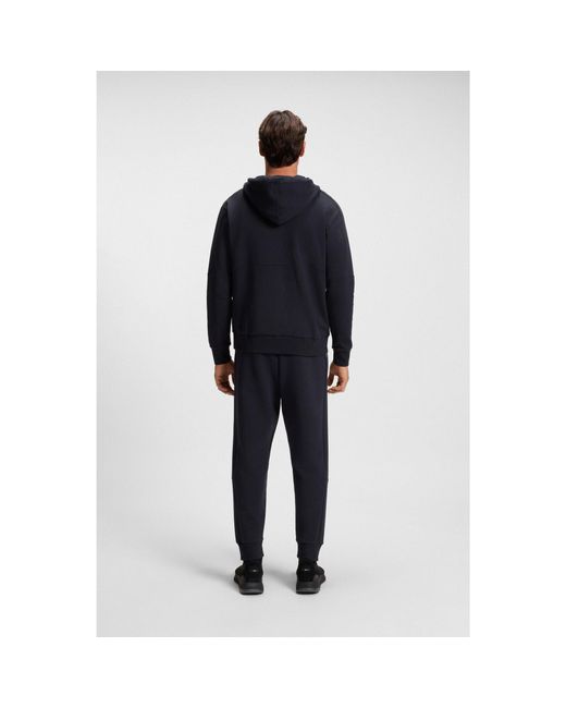 Boss Black Stretch-Cotton Zip-Up Hoodie With Stripe Insert for men