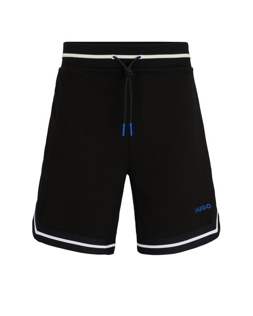 HUGO Black Mesh Shorts With Contrast Logo And Tape for men