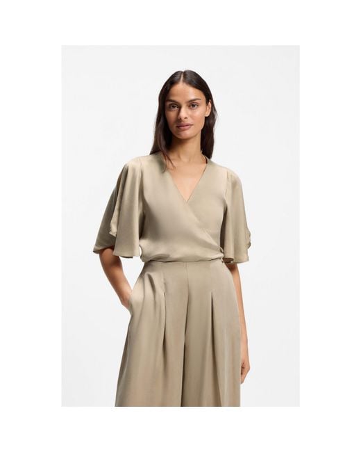 Boss Natural Wrap-Front Blouse With Kimono Sleeves