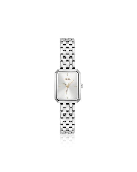 HUGO Metallic Rectangular Stainless-Steel Watch With- Dial