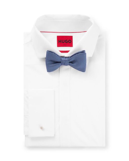 HUGO Blue Silk-blend Bow Tie With Woven Pattern for men