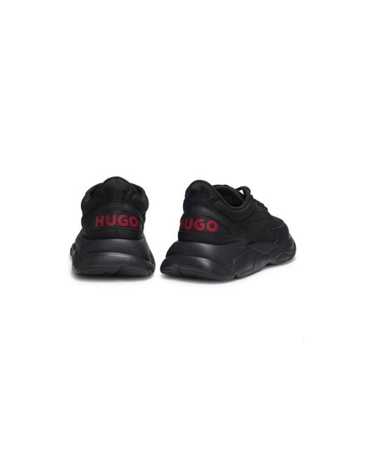 HUGO Black Logo-Counter Trainers With Canvas-Effect Fabric for men