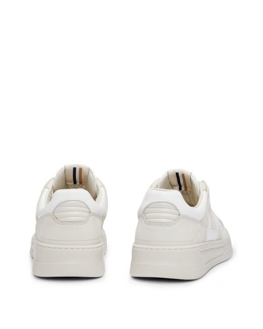 Boss White Mixed-material Trainers With Nubuck And Leather for men