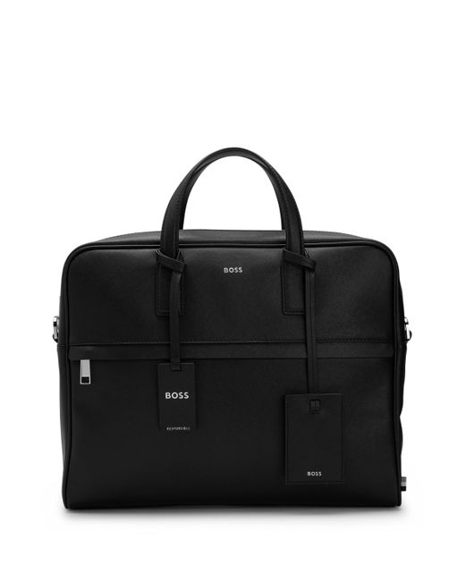 Boss Black Structured Document Case With Logo Lettering for men