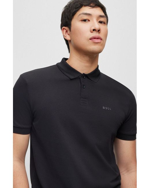 BOSS - Interlock-cotton polo shirt with tonal logo