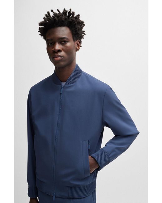 Boss Blue Slim-fit Blouson Jacket In A Washable Wool Blend for men