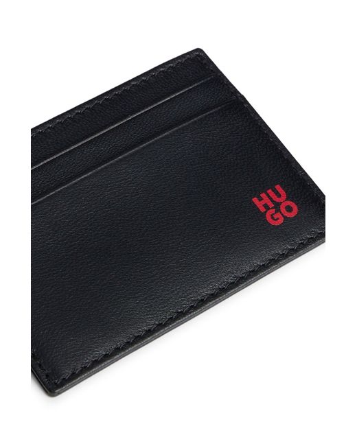 HUGO Black Nappa-leather Card Holder With Stacked Logo for men
