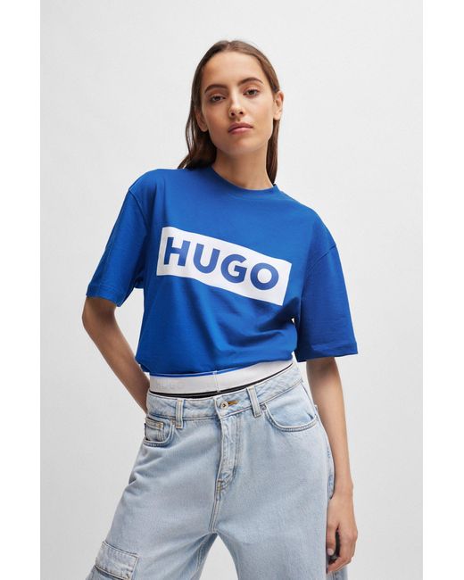 HUGO Cotton-jersey T-shirt With Blue Logo for men
