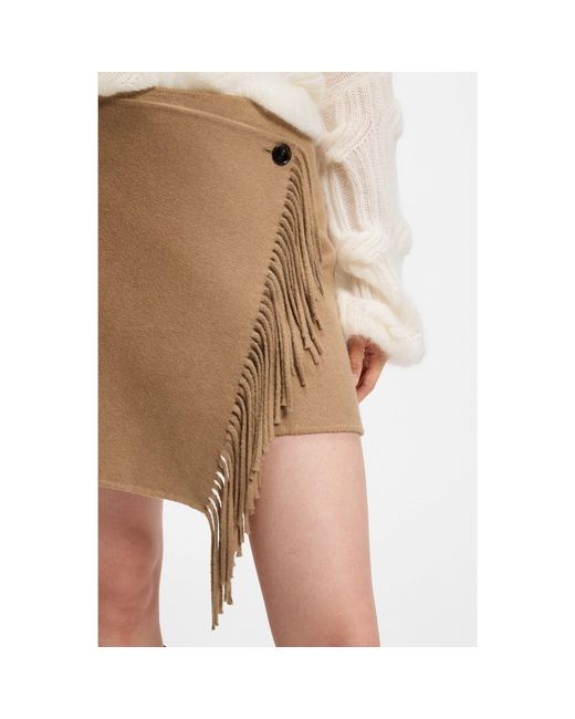 Boss Natural Wrap Mini Skirt With Fringing
