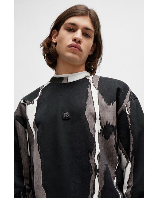 HUGO Sweatshirt Van Katoenen Badstof Met Nieuwe Print En Tweedelig Logo in het Black voor heren