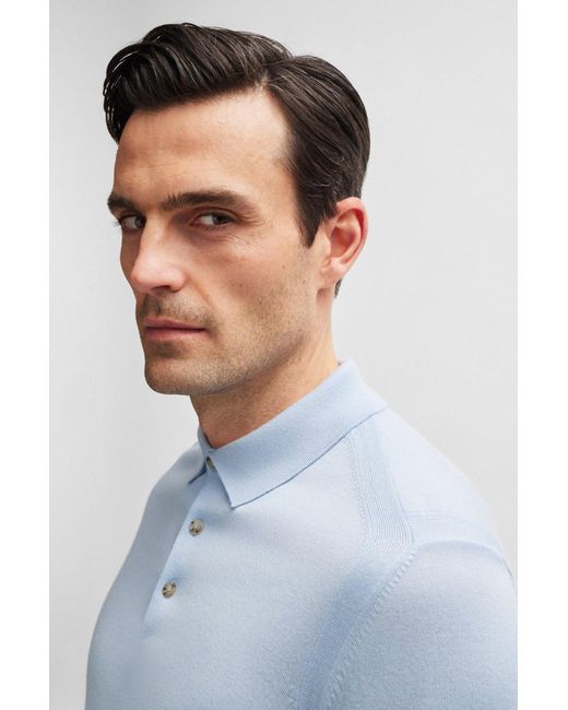 Boss Blue Regular-fit Polo Sweater In Wool, Silk And Cashmere for men