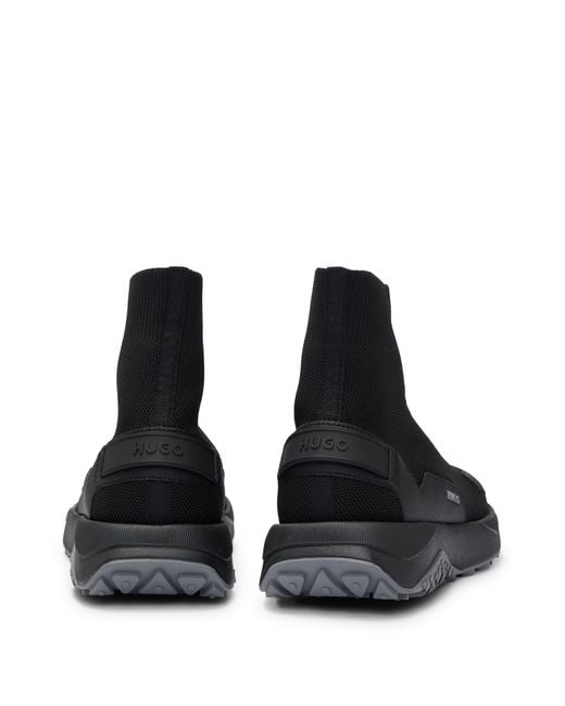 HUGO Black High-top Sock Trainers With Logo Details for men