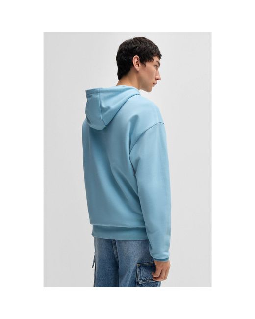 HUGO Blue Cotton-Terry Hoodie With Smiley-Face Logo for men