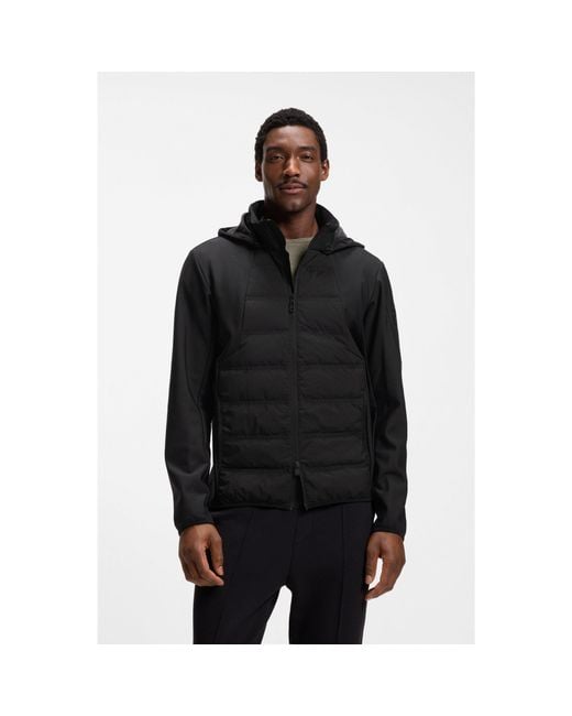 Boss Black Water-Repellent Down Jacket With Detachable Hood for men