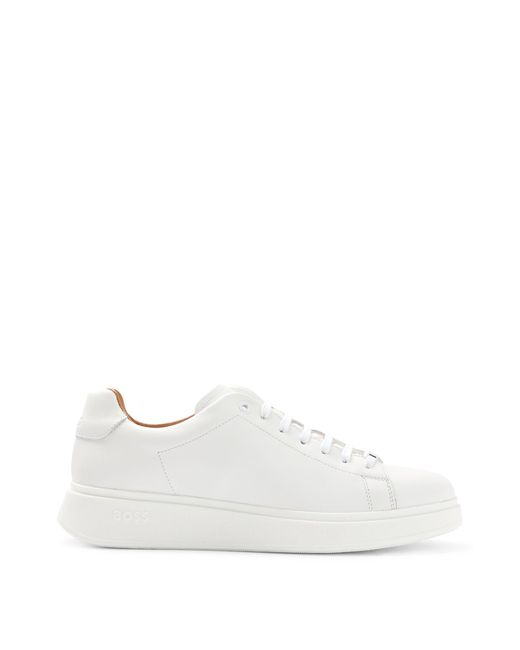 BOSS by HUGO BOSS Low-top Trainers In Leather With Branded Lace Loop in White for Men | Lyst