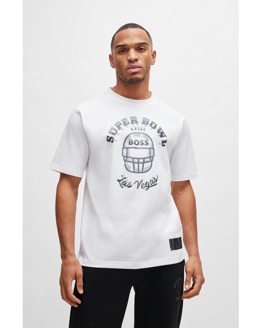 Boss White X Nfl Stretch-cotton T-shirt With Printed Artwork for men