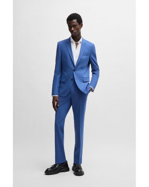 HUGO Blue Slim-fit Suit In Performance-stretch Fabric for men
