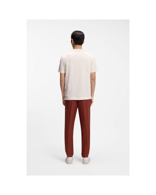 Boss White Cotton-Silk T-Shirt With Geometric Jacquard for men