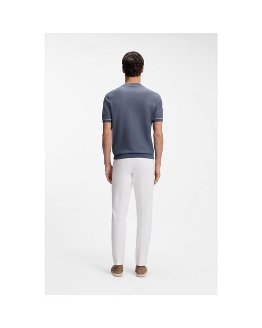 Boss Blue Cotton-Blend Knit T-Shirt With Horizontal Stripe for men