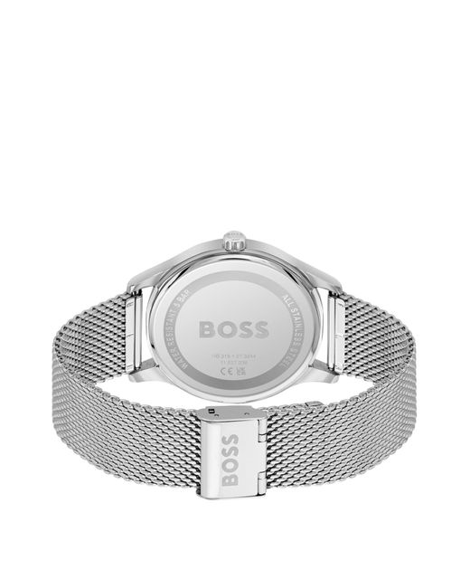 Boss Metallic Black-dial Watch With Mesh Bracelet for men