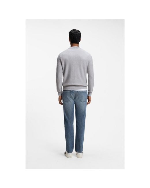 Boss Gray Cotton-Piqué Sweater With Logo Patch for men