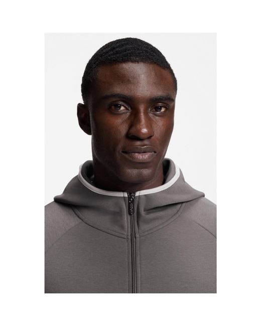 Boss Gray Cotton-Blend Zip-Up Hoodie With Contrast Binding for men