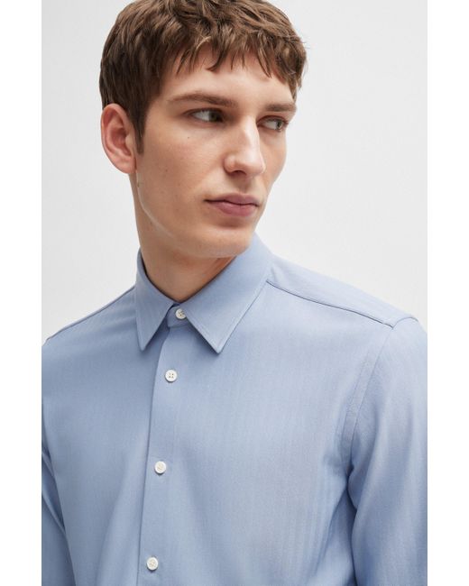 Boss Slim-fit Overhemd Van Hoogwaardig Stretchmateriaal Met Visgraatpatroon in het Blue voor heren