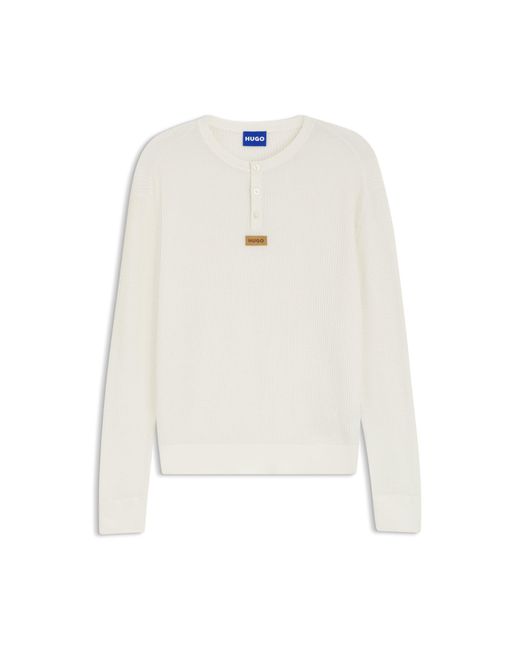 HUGO White Relaxed-Fit Henley Sweater for men
