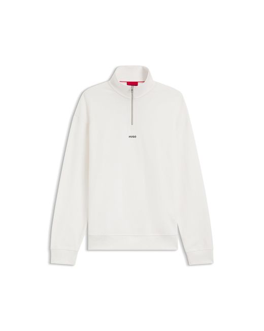 HUGO White Relaxed-Fit Cotton Sweatshirt With Zip Neck for men