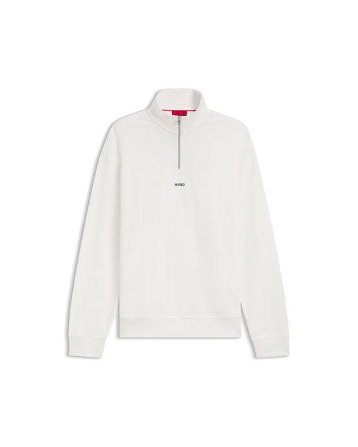 HUGO White Cotton-Terry Logo Sweatshirt With Zip Neck for men