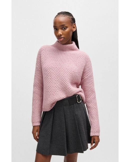 Pull à col montant avec structure point de riz HUGO en coloris Pink