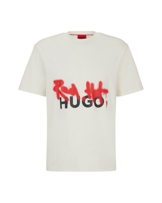 HUGO Multicolor Relaxed-fit T-shirt In Cotton With Spray-print Artwork for men