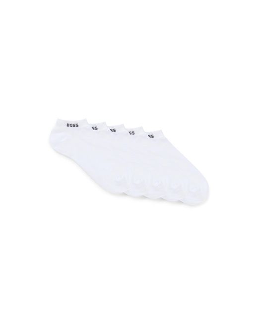 Boss White Five-Pack Of Ankle-Length Socks With Logo Details