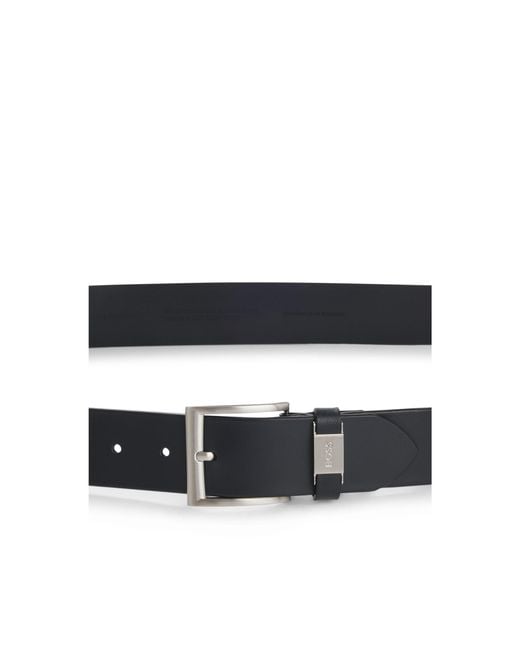 Boss Blue Italian-Leather Belt With Logo Keeper And Brushed Hardware for men