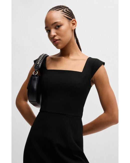 HUGO Black Kleid aus Stretch-Gewebe mit eckigem Ausschnitt