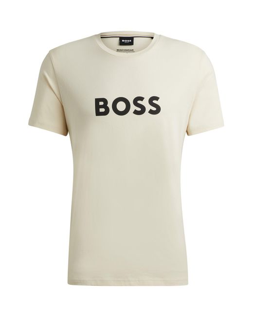 Boss White Cotton-jersey Regular-fit T-shirt With Spf 50+ Uv Protection for men