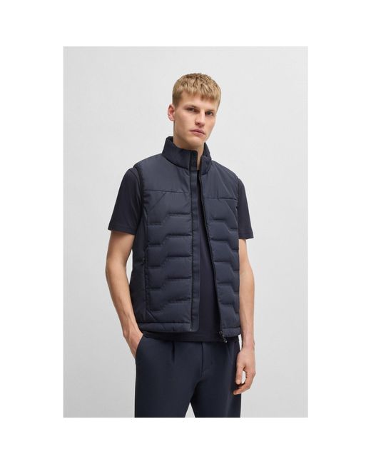 Boss Blue Water-Repellent Gilet With Adjustable Hem for men