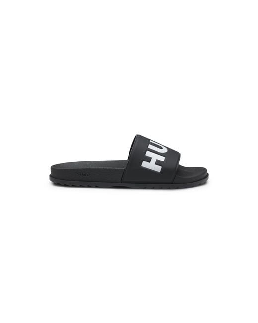 HUGO Black Slides With Logo Strap for men