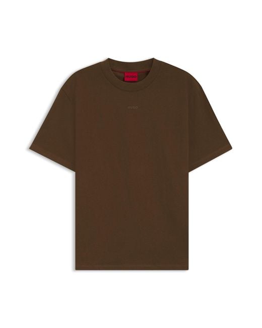 HUGO Relaxed-Fit T-Shirt Van Katoen Met Logoprint in het Brown voor heren