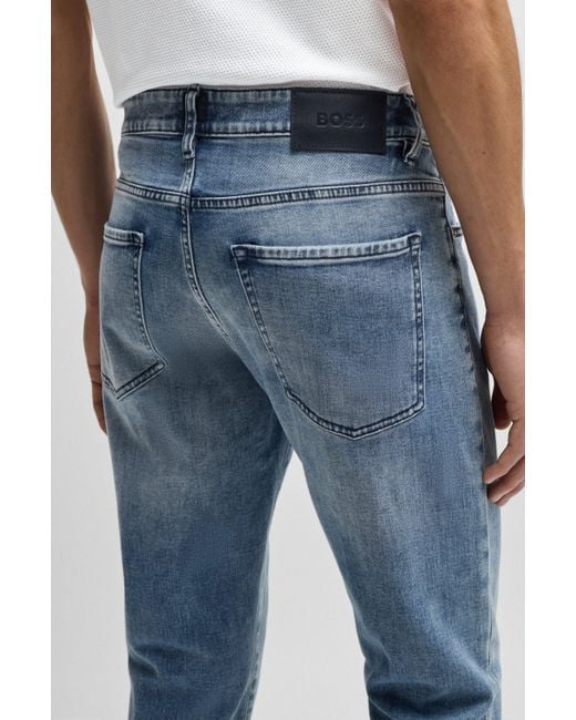 Boss Slim-Fit Jeans aus blauem Denim mit Kaschmir-Haptik in Blue für Herren