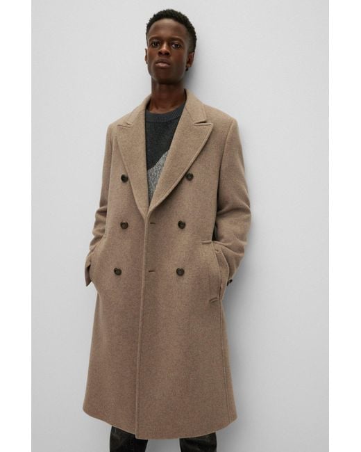 BOSS Double breasted Slim fit Coat In A Wool Blend in Natural for Men Lyst Canada