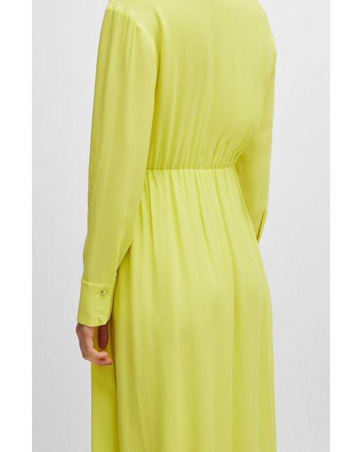 Boss Yellow Regular-fit Dress With Wrap Front And Button Cuffs