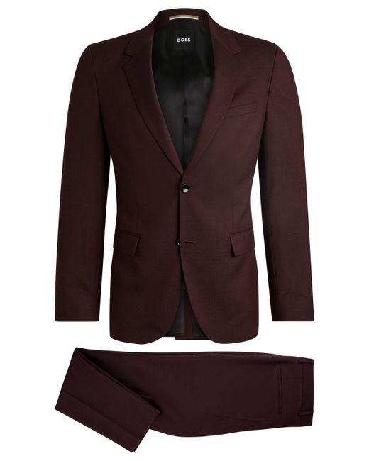 Boss Slim-Fit Anzug aus fein gemusterter Schurwolle in Brown für Herren