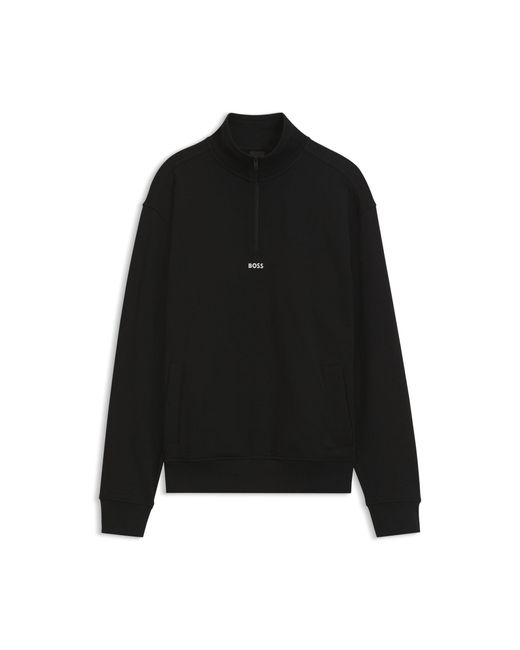 Boss Black Cotton-Terry Sweatshirt With Quarter Zip for men