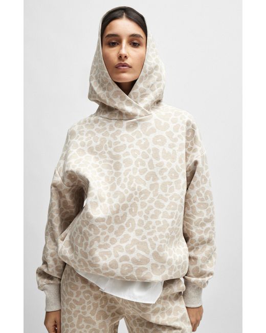 Sweat à capuche long NAOMI x en coton mélangé à motif léopard Boss en coloris Natural