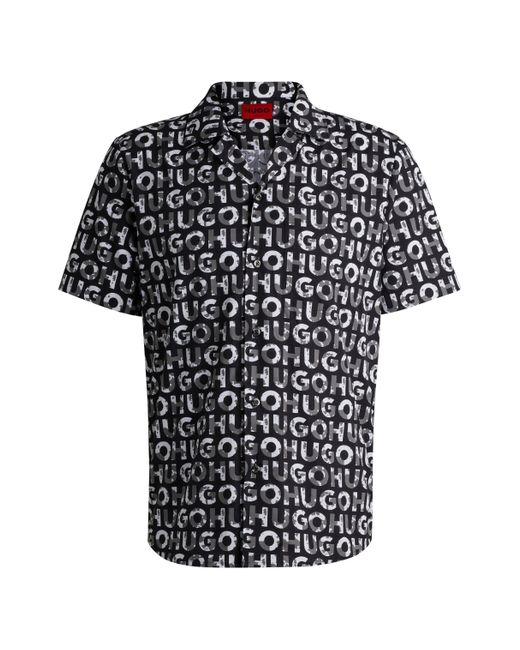 HUGO Relaxed-Fit Hemd mit saisonalem Logo-Print in Black für Herren